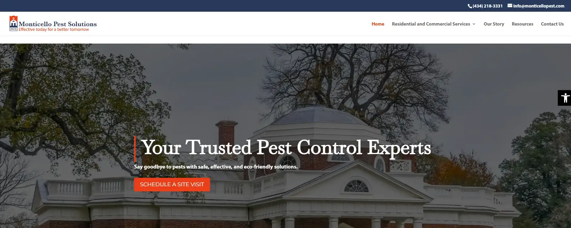 Monticello Pest Solutions website home page image